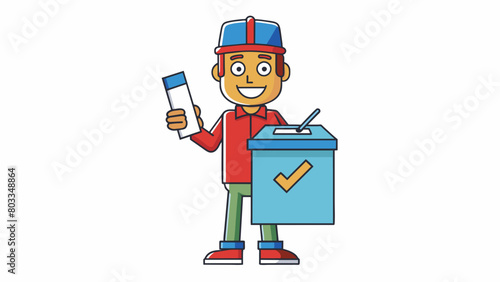 A photo of a person voting with a ballot in one hand and a pen in the other.. Cartoon Vector