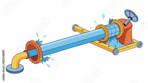 A pipe bursts in a building leading to water damage and a reactive maintenance response. The object is a long cylindrical tube made of metal or. Cartoon Vector