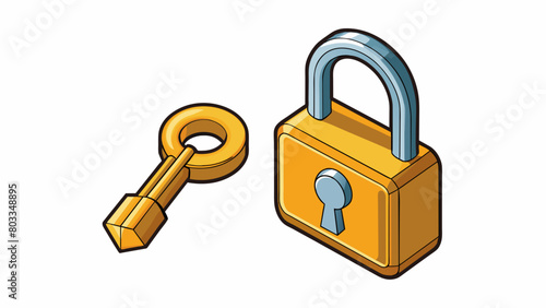 A picture of a lock and key showing the necessary association between the two objects in order for the lock to be od.. Cartoon Vector