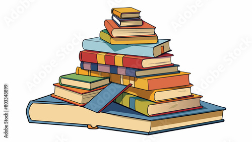 A pile of unread books on a bookshelf This opportunity represents the potential to learn and expand knowledge. The books varying sizes and subjects. Cartoon Vector