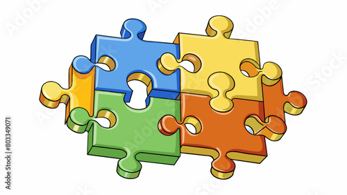 A puzzle with one missing piece representing the idea of collaboration and teamwork. Each puzzle piece is unique and necessary and when put together. Cartoon Vector