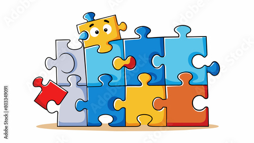 A puzzle with missing pieces representing the process of trying to put together a complete thought or idea. The missing pieces leave gaps in the. Cartoon Vector