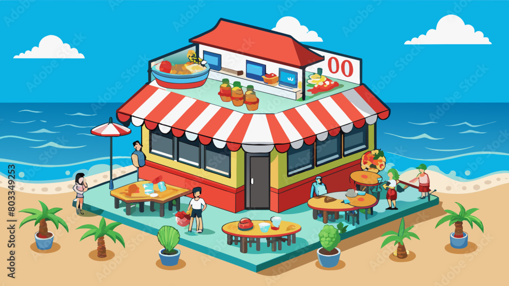A restaurant located on a popular beachfront has a revenue of 50000 dollars per week. Its revenue is characterized by a mix of dinein and takeaway. Cartoon Vector