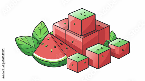 A refreshing blend of chilled watermelon cubes diced cucumber and fresh mint leaves sprinkled with a pinch of sea salt.. Cartoon Vector