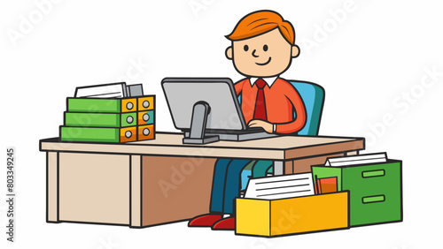 A responsible employee carefully organizing files and papers on their desk their tidy workspace reflecting their organized and efficient work ethic.. Cartoon Vector
