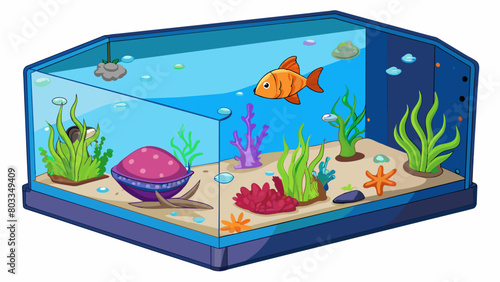 A saler aquarium The solution is a habitat for marine creatures where salt has been dissolved in water to mimic their natural environment. It is clear. Cartoon Vector