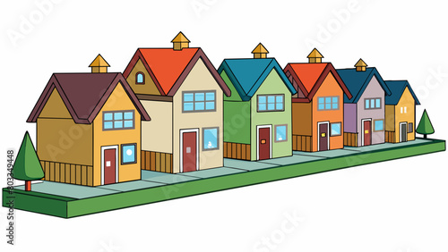 A row of identical houses in a suburban neighborhood all built in the same style and layout showcasing the characteristics of a highly regulated and. Cartoon Vector