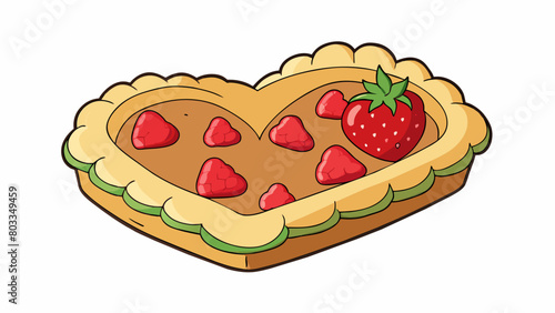 A rustic handpie made in the shape of a heart with a rustic pastry crust and a filling of sweet strawberries and tart rhubarb.. Cartoon Vector