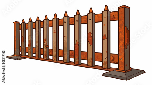 A rusting metal fence is an example of corrosion caused by a disease. The once sy and shiny metal has now turned into a reddishbrown color and shows. Cartoon Vector