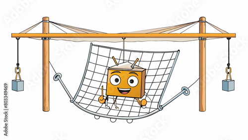 A safety net suspended below a construction site composed of strong mesh material to catch workers in case of a fall.. Cartoon Vector