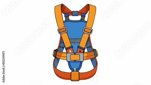 A safety harness with a secure Dring attachment point made of strong durable fabric and adjustable ss designed to protect a worker from falling while. Cartoon Vector