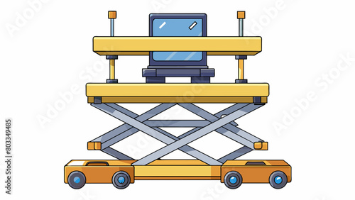 A scissor lift resembling a large mechanical spider with extendable legs and a platform that can be raised or lowered. It can be used for reaching. Cartoon Vector