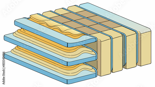 A series of platelike structures stacked together like a deck of cards. Each plate has a pattern of ridges and grooves allowing for fluid to flow. Cartoon Vector photo