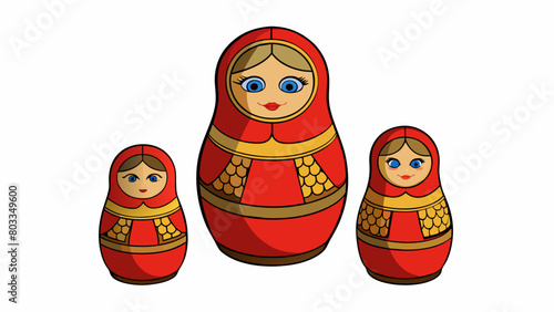 A set of wooden nesting dolls each one fitting perfectly inside the next. The dolls are painted with intricate patterns and designs with the smallest. Cartoon Vector