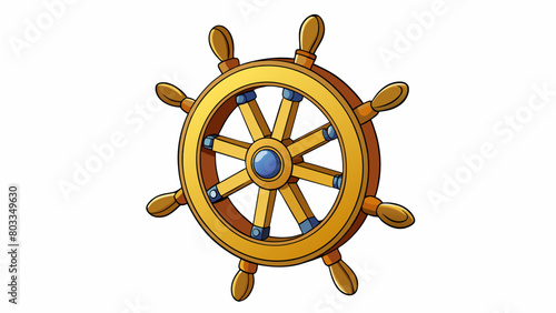 A ships helm which is a large wheel used for steering the vessel. The helm is usually located on the deck of the ship and is turned in the direction. Cartoon Vector