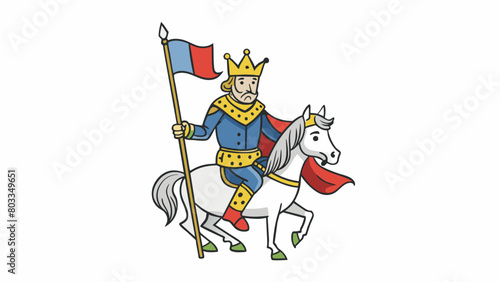 As he rode through the kingdom on his white stallion the kings personal standard waved in the wind a regal flag with intricate designs and symbols. Cartoon Vector