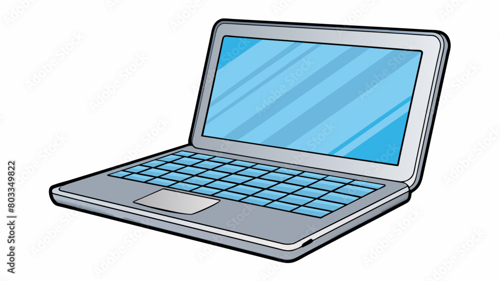 A sleek silver laptop with a glowing screen reflecting the determined expression of its user. The keyboard clicks softly as words pour out onto the. Cartoon Vector A sleek silver laptop with a glowing screen reflecting the determined expression of its user. The keyboard clicks softly as words pour out onto the. Cartoon Vector