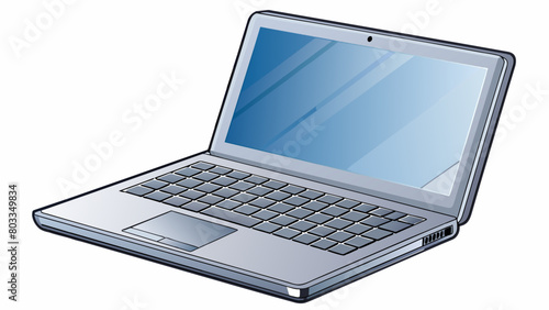 A sleek silver laptop with a smooth glossy finish and a compact design. It is lightweight and perfect for onthego use with a long battery life and a. Cartoon Vector