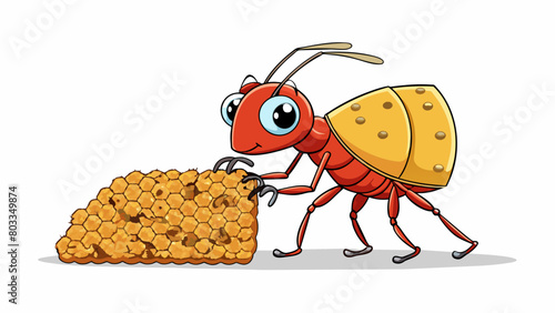 A small ant carrying a crumb ten times its size tirelessly marching back to its colony to contribute to the collective effort and secure its place. Cartoon Vector