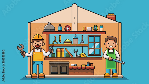 A small familyowned workshop filled with various tools and materials where skilled craftsmen work meticulously to handcraft each item with precision. Cartoon Vector