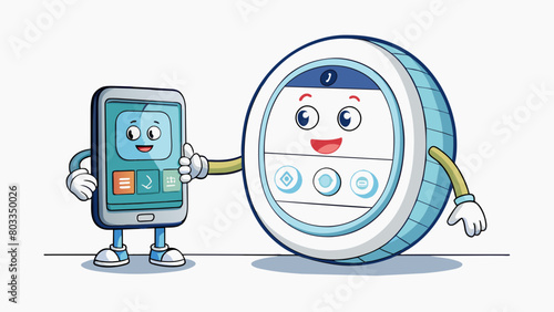 A smart thermostat that automatically adjusts the temperature in a house based on preset preferences and external conditions. It has a digital display. Cartoon Vector