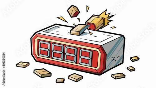 A smashed alarm clock lying on the floor its digital numbers flickering and unreadable. The clock was meant to wake someone up but it failed to do its. Cartoon Vector