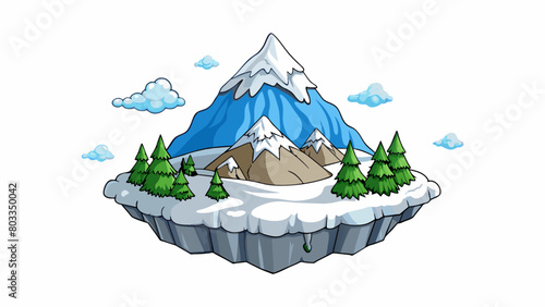 A snowy mountaintop with breathtaking views of a snowy landscape. The air is crisp and cold and the snowcovered trees glisten in the sunlight. In the. Cartoon Vector