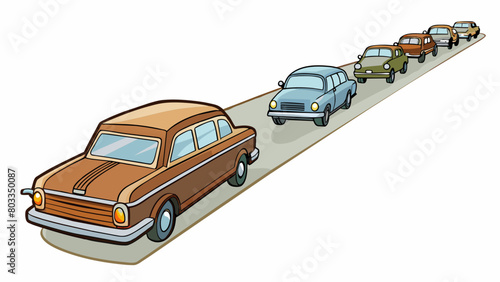 A somber procession of cars slowly driving down a quiet road their headlights shining on a he carrying a polished mahogany casket adorned with. Cartoon Vector