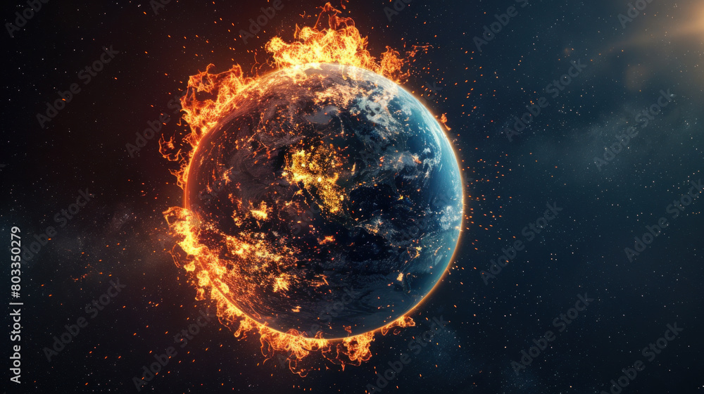 Burning Earth - symbol of Apocalypse, nuclear conflict, catastrophic space event