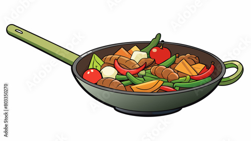 A stirfry dish This combination consists of vegetables meats and sauces all cooked together in a wok to create a flavorful and colorful dish. The. Cartoon Vector © DigitalSpace