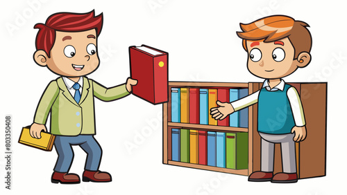 A student wants to borrow a book from the library but it is reserved for another student. They ask the librarian for permission to put a hold on the. Cartoon Vector