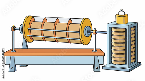 A tall cylindrical machine in a food processing plant with multiple levels of rotating blades. This powerful industrial mixer can handle large. Cartoon Vector