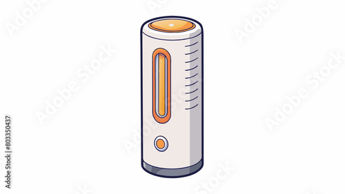 A tall cylindrical speaker with a sleek white ceramic exterior. It has a small builtin control panel on the bottom and emits a warm soft glow when in. Cartoon Vector