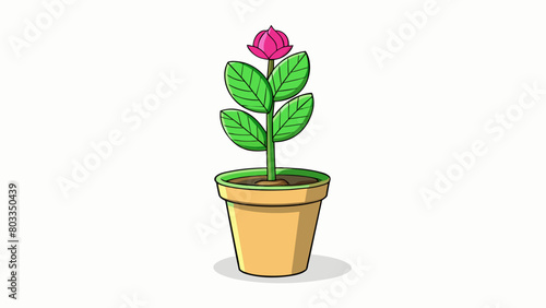 A tall leafy plant standing in a pot on a sunny windowsill. Its vibrant green leaves are wide and round with delicate s running through them. The stem. Cartoon Vector