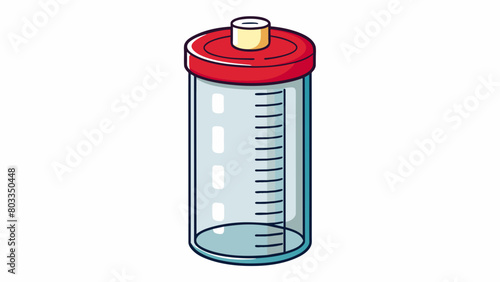 A tall cylindrical container made of clear plastic with a twistoff lid and measurements marked on the side. It has a handle on top and a pour spout on. Cartoon Vector