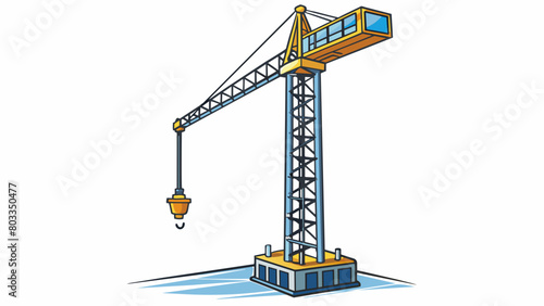 A tall slender crane towered over the construction site its elongated neck stretching upwards towards the sky. Its metallic body glistened in the. Cartoon Vector