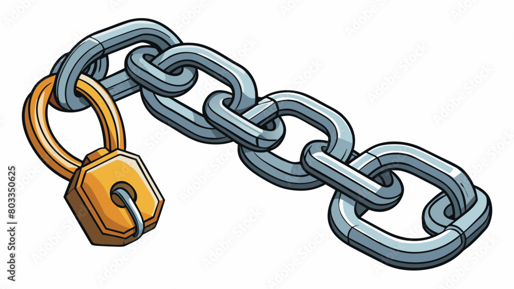 Obraz premium A thick metal chain with heavyduty links connected to a large padlock. The chain can wrap around a bike or motorcycle and be secured to an immovable. Cartoon Vector