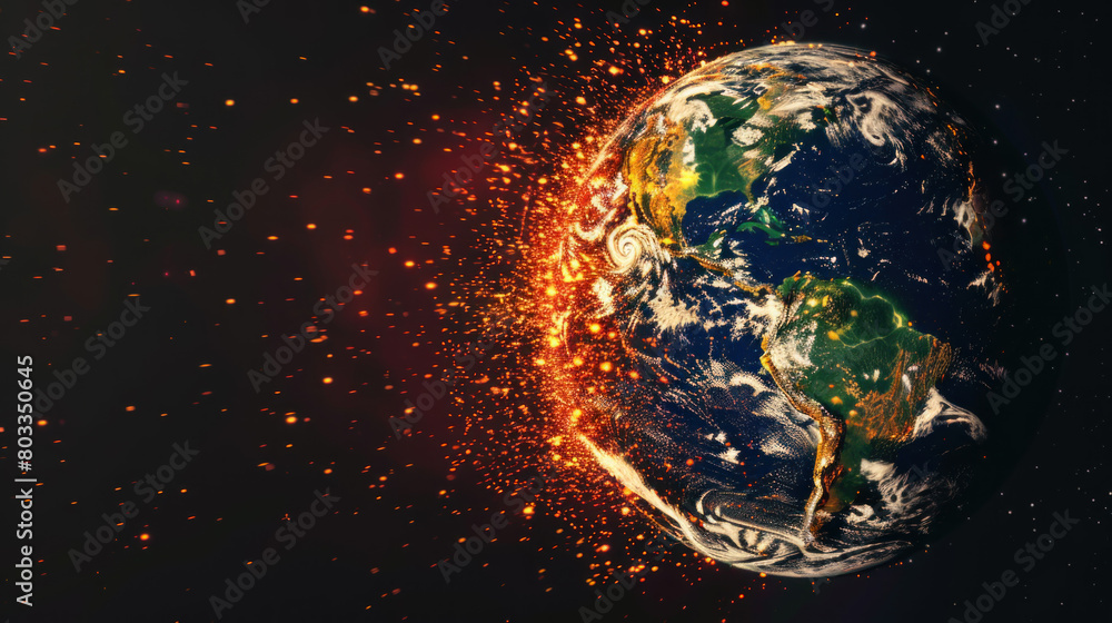 Burning Earth - symbol of Apocalypse, nuclear conflict, catastrophic space event Burning Earth - symbol of Apocalypse, nuclear conflict, catastrophic space event