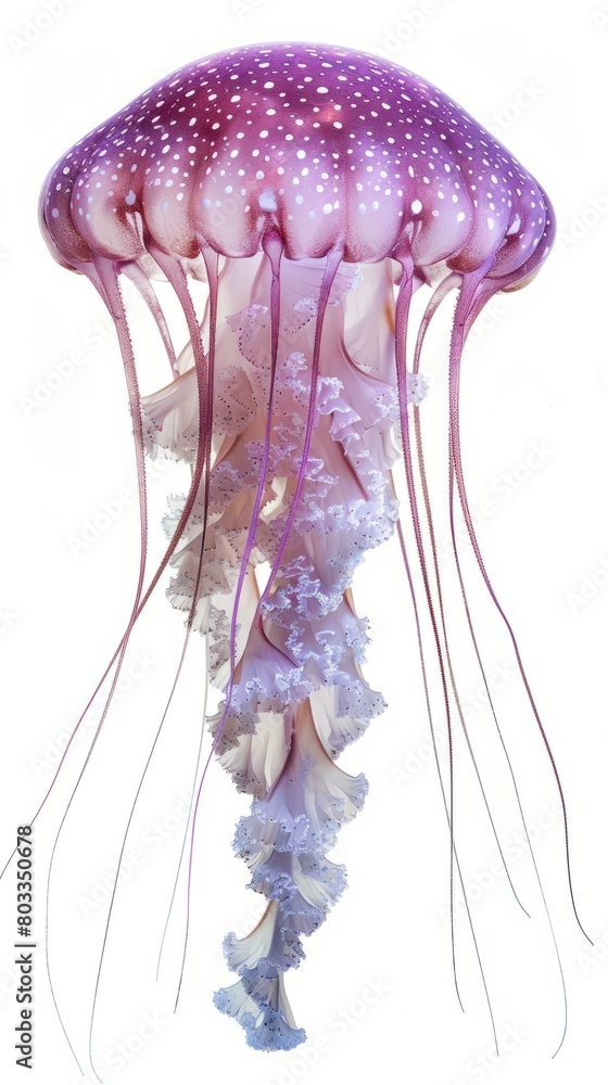 A beautiful jellyfish with pink and purple tentacles