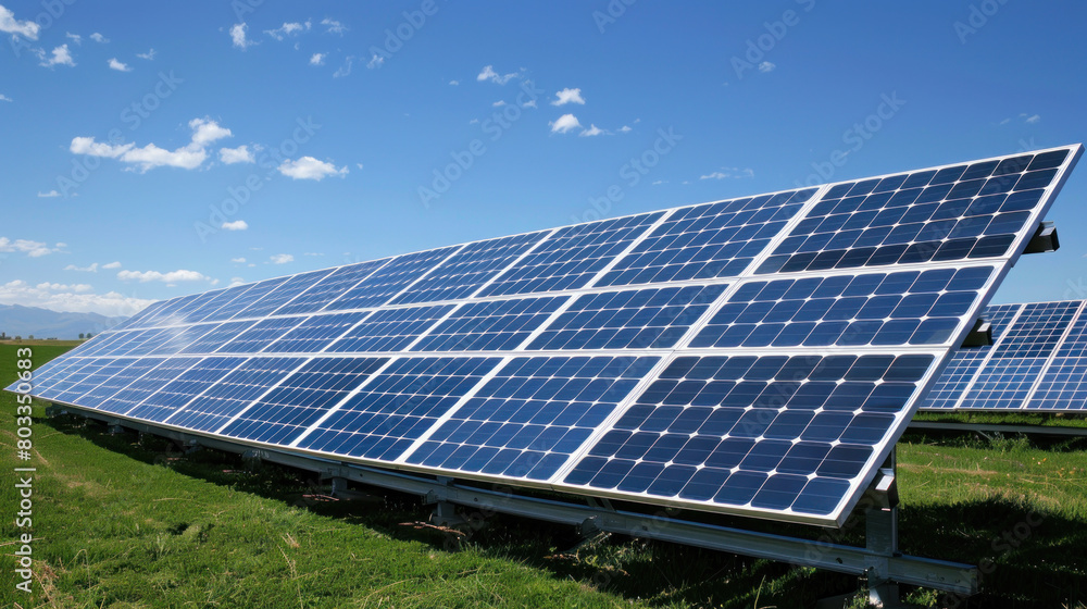 Park of solar batteries, renewable green energy concept Park of solar batteries, renewable green energy concept