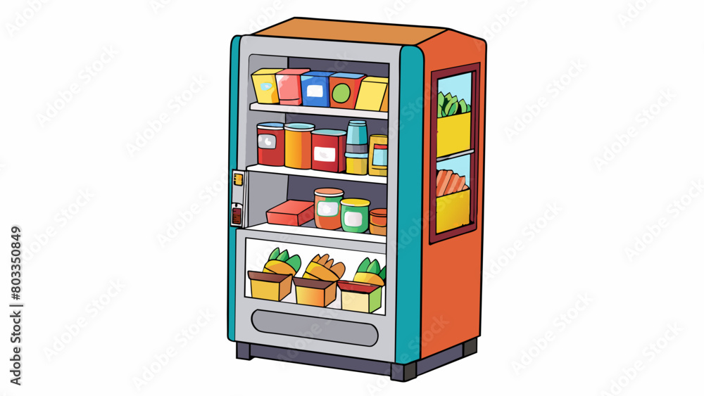 A vending machine dispenses a variety of snacks with some options being more popular and quickly running out while others remain fully stocked. The. Cartoon Vector A vending machine dispenses a variety of snacks with some options being more popular and quickly running out while others remain fully stocked. The. Cartoon Vector