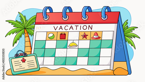 A vacation schedule This schedule is used for planning and organizing activities during a vacation. It typically includes the dates of the vacation. Cartoon Vector #803350830