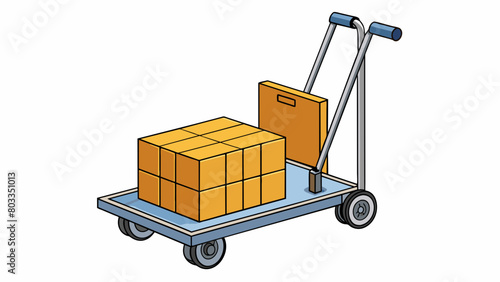 A wheeled metal cart with a long handle used to lift and transport heavy boxes and crates. The pallet jack has a hydraulic lift mechanism that can. Cartoon Vector