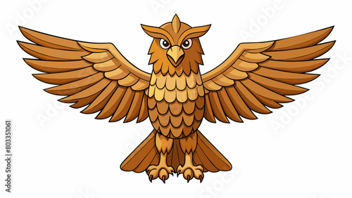 A wooden carving of a majestic eagle with outstretched wings meticulously carved feathers and piercing lifelike eyes that seem to follow your every. Cartoon Vector