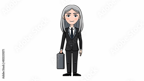 A woman with long sleek hair and sharp features dressed in a sleek black suit with a silver briefcase in hand.. Cartoon Vector