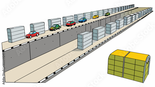 Erecting walls or barriers along a busy highway to reduce the noise pollution for nearby residential areas. These barriers are typically made of. Cartoon Vector