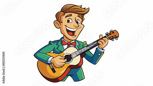 His voice filled the room deep and powerful as he strummed his guitar with ease. His fingers danced over the strings producing beautiful melodies that. Cartoon Vector