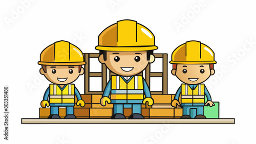 In a construction site there are bright yellow hard hats mandatory for all workers to wear. These hard hats are made of durable material and have a sy. Cartoon Vector