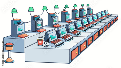 In Lab C rows of computers are lined up along the walls. Each computer is connected to a set of wires and probes that lead to a large machine in the. Cartoon Vector