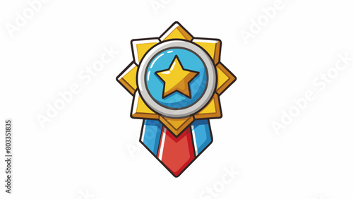 Member A shiny badge made of metal attached to a ribbon with different colors. It represents participation and involvement in an event or activity and. Cartoon Vector